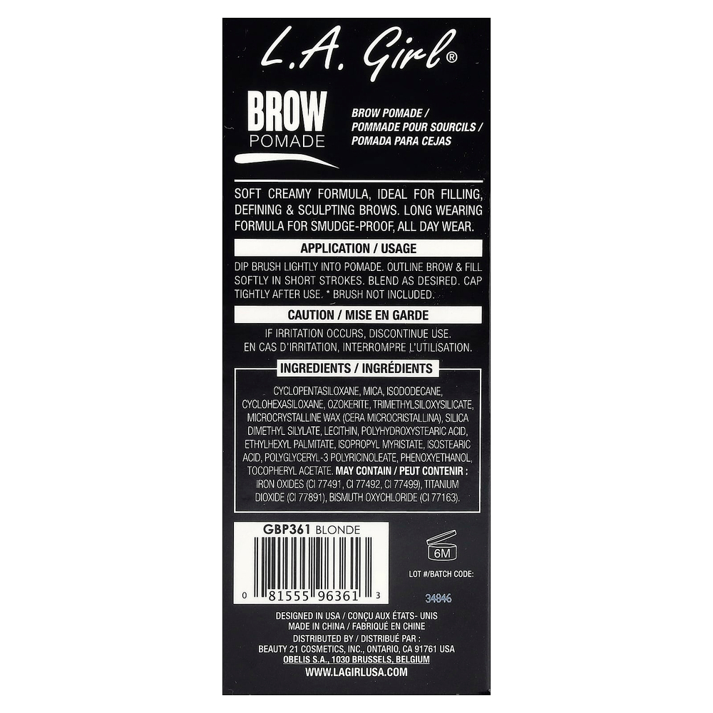 L.A. Girl, помада для бровей, GBP361 Blonde, 3 г (0,11 унции)