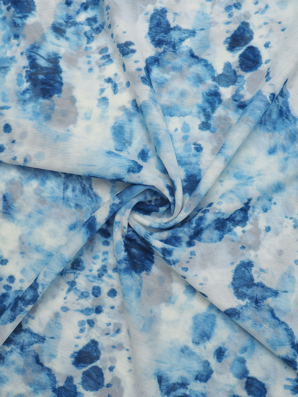 Сетка эластичная принт тай-дай молочная с голубым (Турция) отрезом 74х50 см