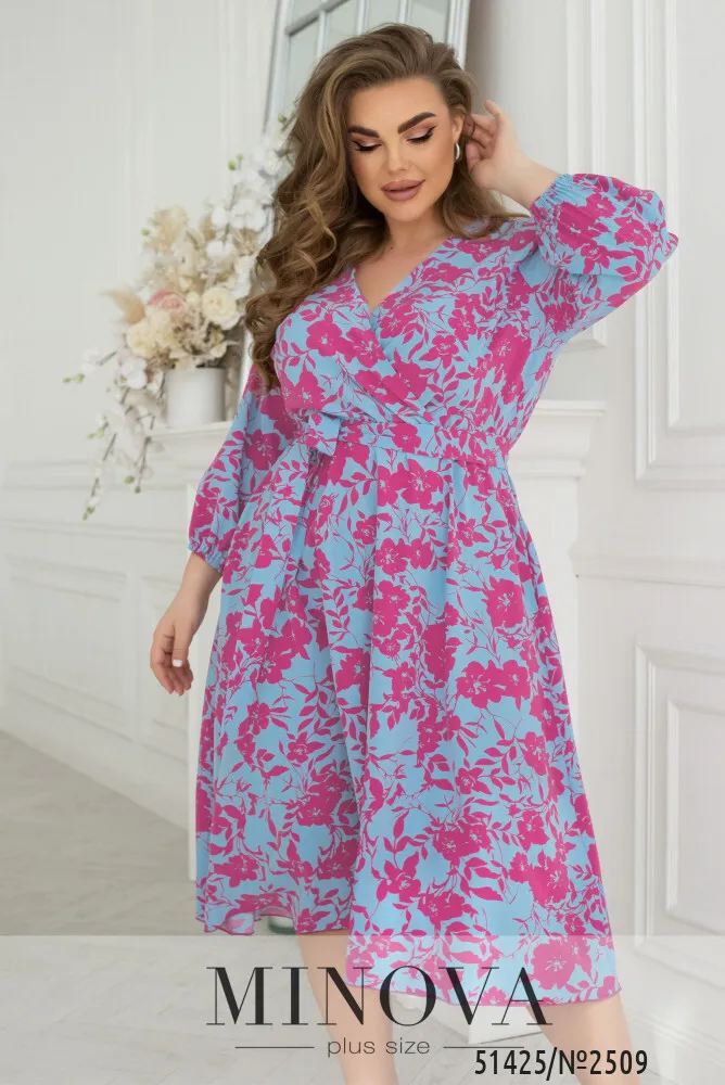 Платье 2509-голубой-малиновый Minova