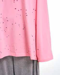 Лонгслив "No name" (Ноу нейм) свободный рваный розовый