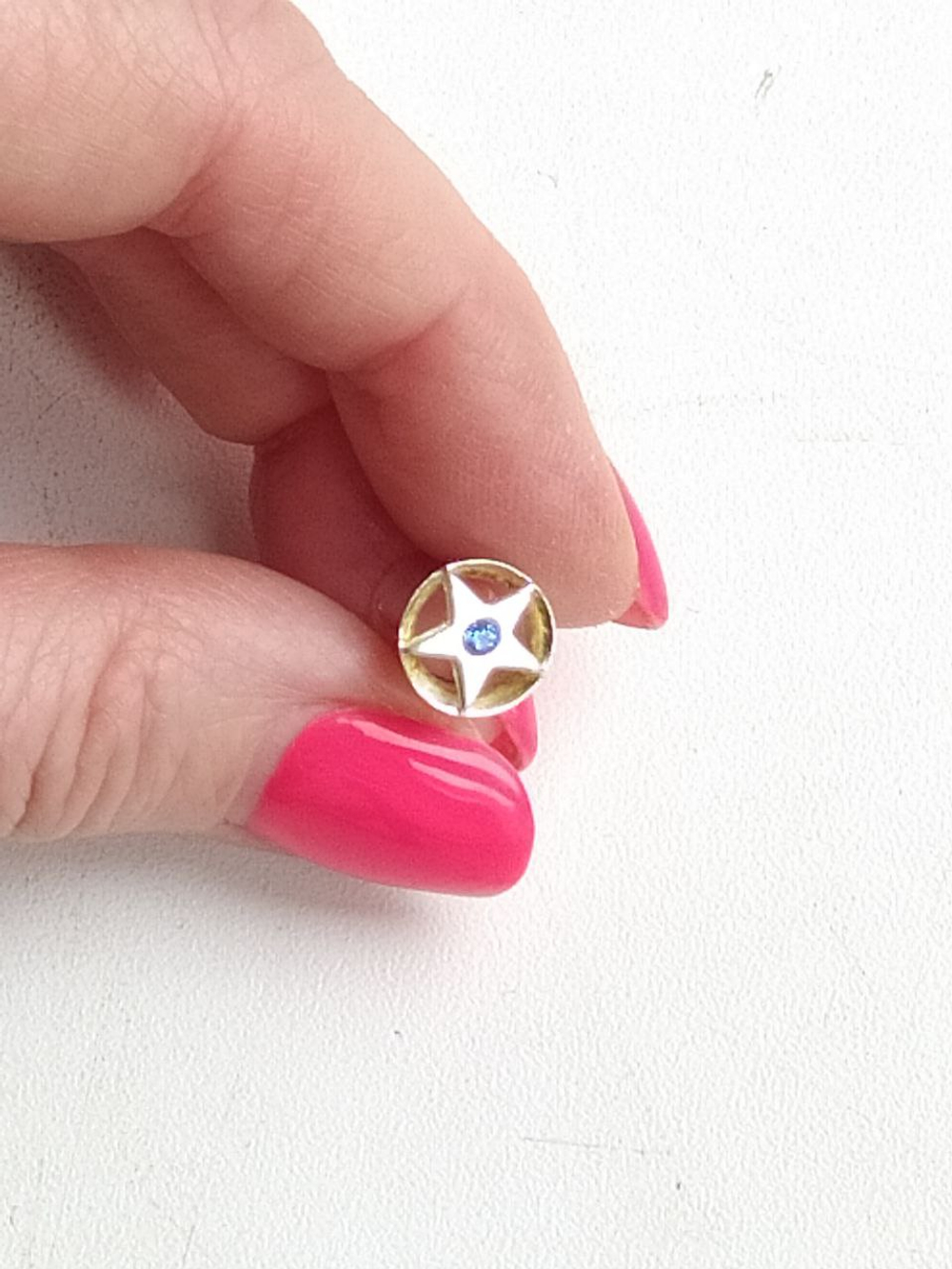 Плага для уха серебряная "Звездочка с синим камнем", D 8,3мм