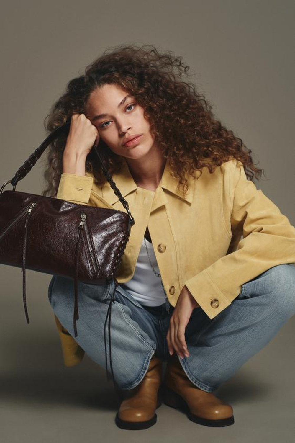 ZARA СУМКА С ПЛЕЧЕВЫМ РЕМНЕМ И МОЛНИЯМИ, ШОКОЛАДНЫЙ