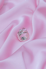 Кольцо «Мозаик» с овальным розовым цирконом и сердечком белый циркон