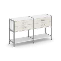 Shelf System Двухсекционный стеллаж двухярусный с ящиками SN.STM-222 Белый/Дуб Наварра/Металл Серый