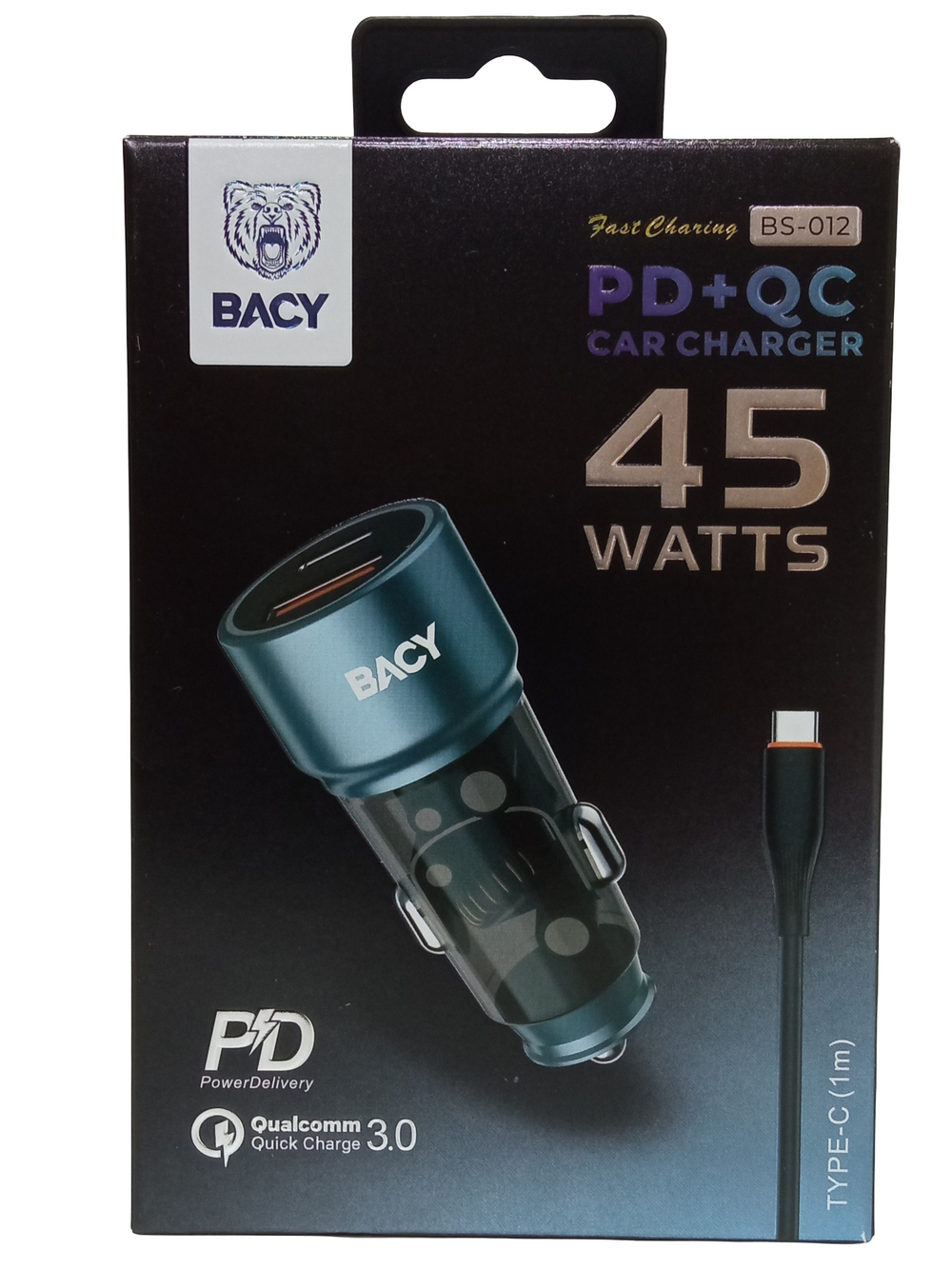 Автомобильное зарядное ус-во с кабелем Type-C QC+-PD BS-012