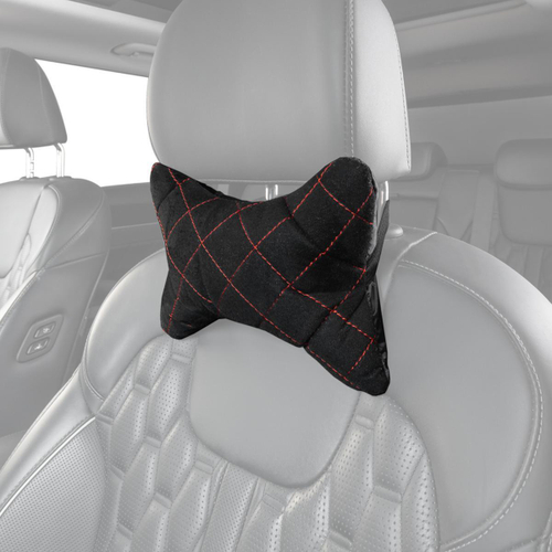 Подушка - подголовник Skyway Expensiv алькантара красная строчка черные