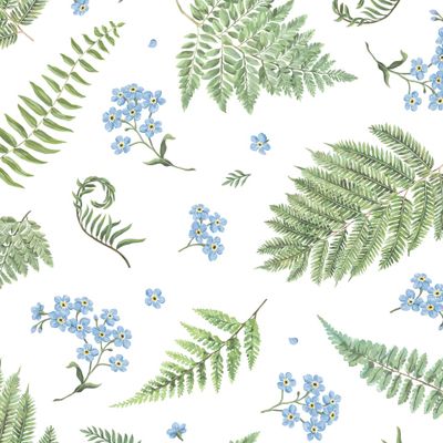 Папоротники и незабудки (белый)