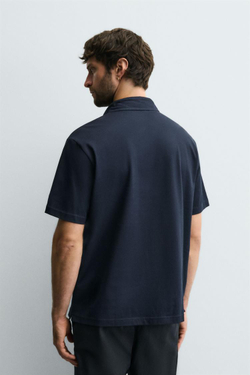 ZARA ПОЛО С МЕРСЕРИЗОВАННОЙ ОТДЕЛКОЙ, МОРСКОЙ СИНИЙ