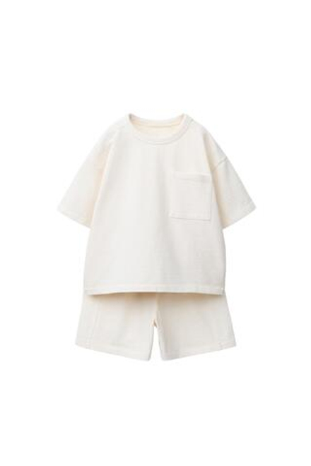 ZARA КОМПЛЕКТ ИЗ ФУТБОЛКИ И БЕРМУД, ЭКРЮ