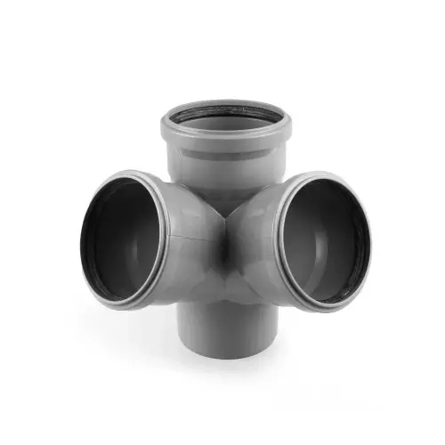Крестовина полипропиленовая PP-H двухплоскостная безнапорная для внутренней канализации с раструбом, цвет серый, РТП