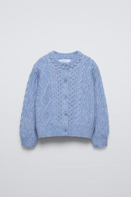 ZARA КАРДИГАН С БУСИНАМИ, СЕРО-СИНИЙ