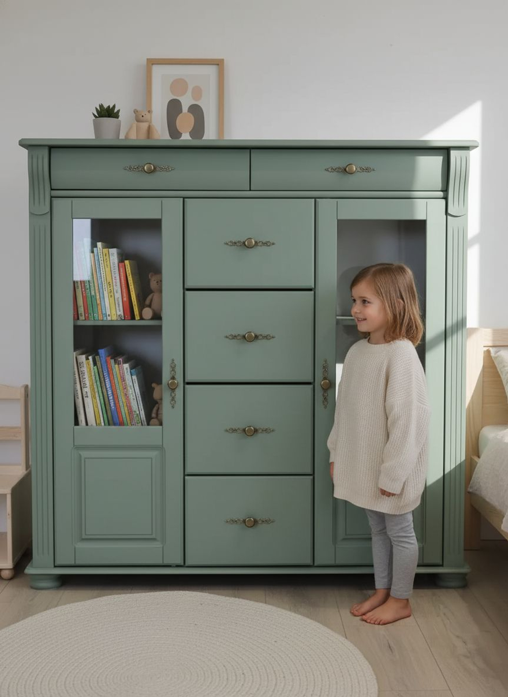 Комод, 128х42х125, Susanna, для одежды и игрушек, в кухню, сервант для посуды, из массива дерева, эвкалипт, MAKOSA