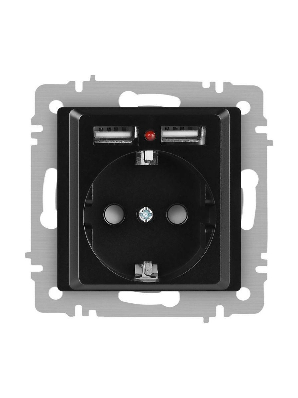 Розетка 1-м СП Accent 6-410-05 16А IP20 250В P+E Schuko + 2хUSB защ. шторки антрацит Intro Б0063698