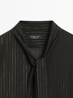 Massimo Dutti Рубашка свободного кроя с воротником-платком, черный