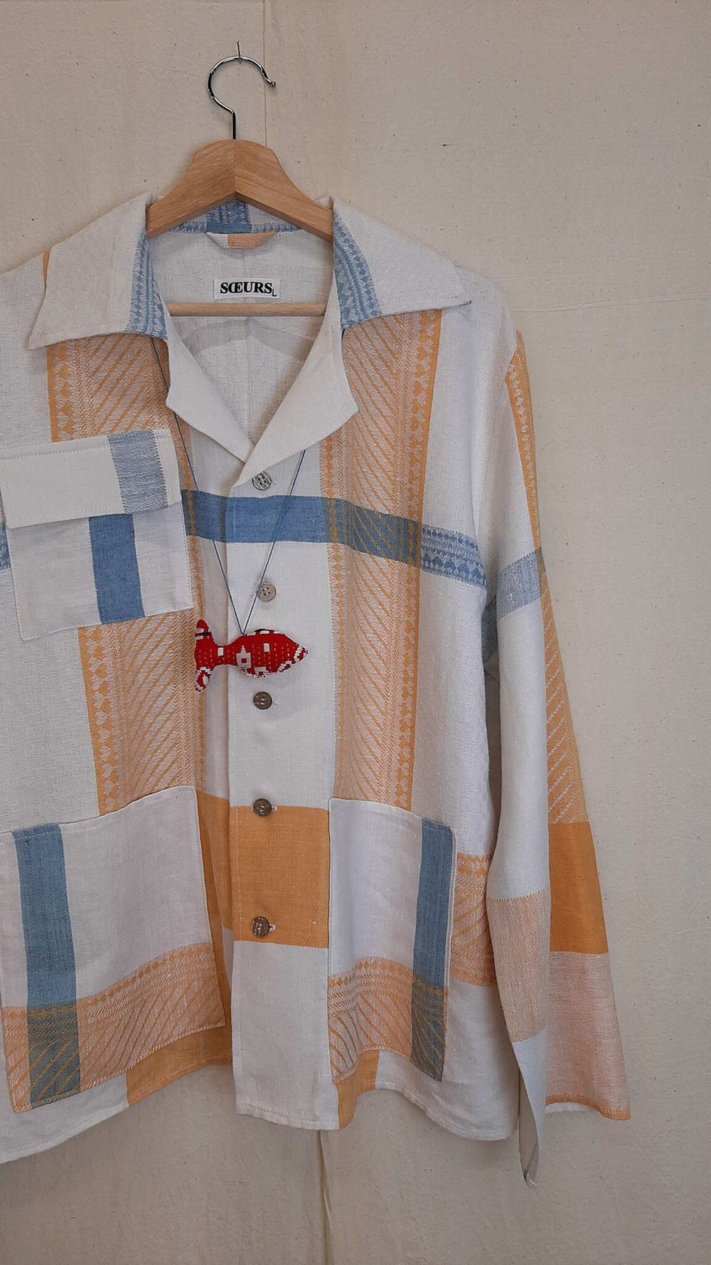 Рубашка Soeurs Льняная в Клетку с Длинными Рукавами/Linen Plaid Long Sleeve Shirt белая