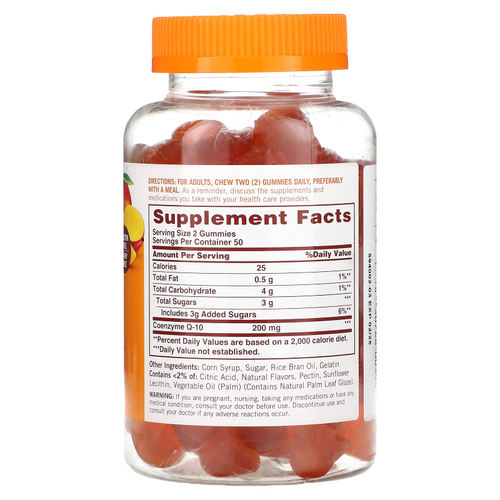 Sundown Naturals, Q10, коэнзим, со вкусом персика и манго, 200 мг, 100 жевательных мармеладок (100 мг в 1 жевательной таблетке)
