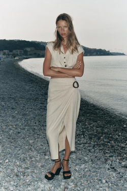 ZARA ТОП БЕЗ РУКАВОВ СО СКЛАДКОЙ, СВЕТЛО-БЕЖЕВЫЙ