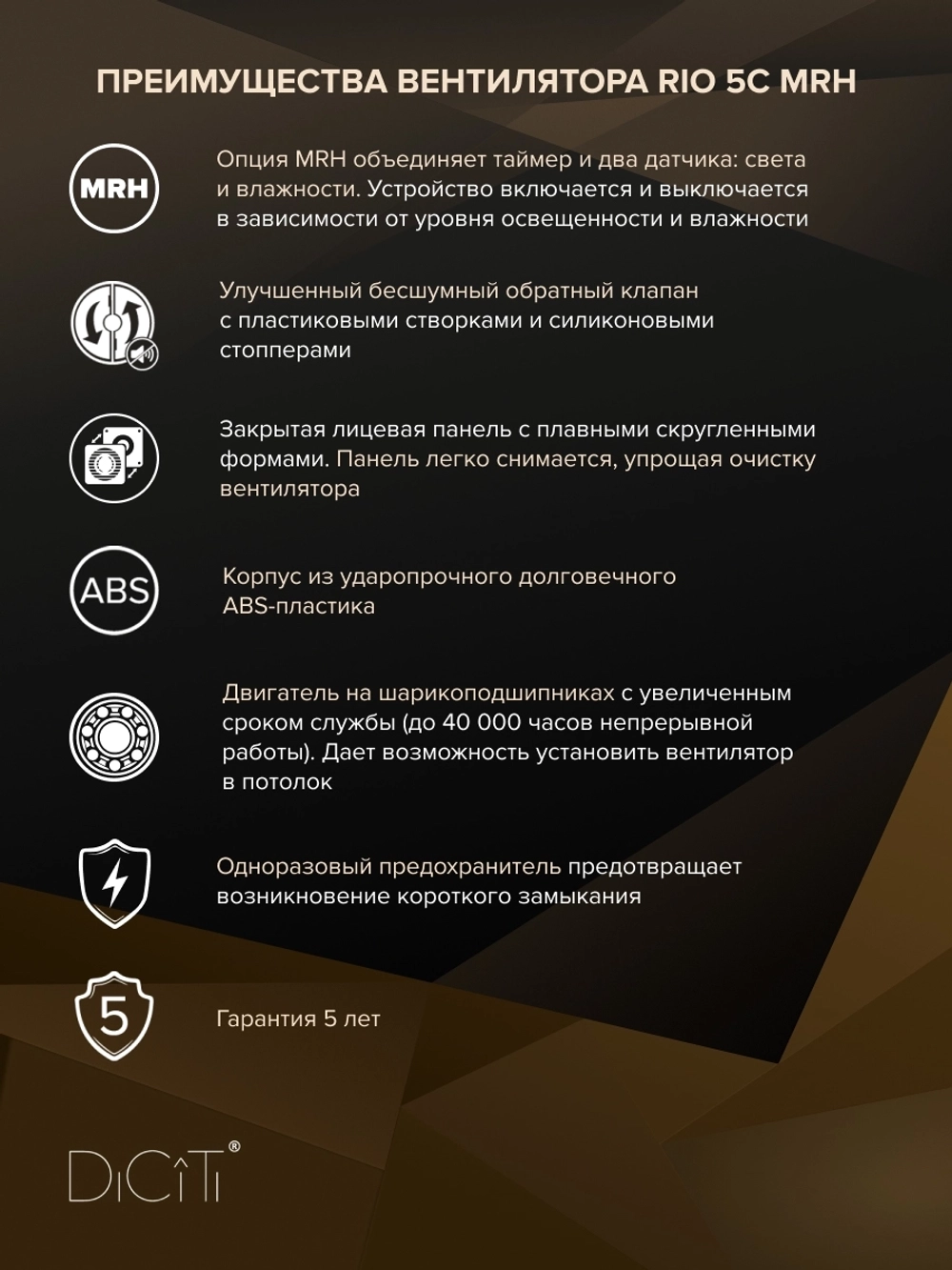 Вентилятор накладной RIO D125 обр.клапан MRH DICITI