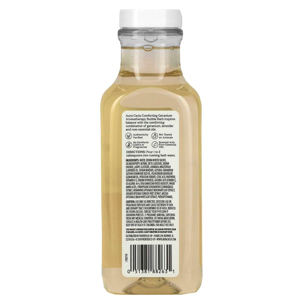 Aura Cacia, Ароматерапевтическая пена для ванны, умиротворяющая герань, 13 жидких унций (384 мл)