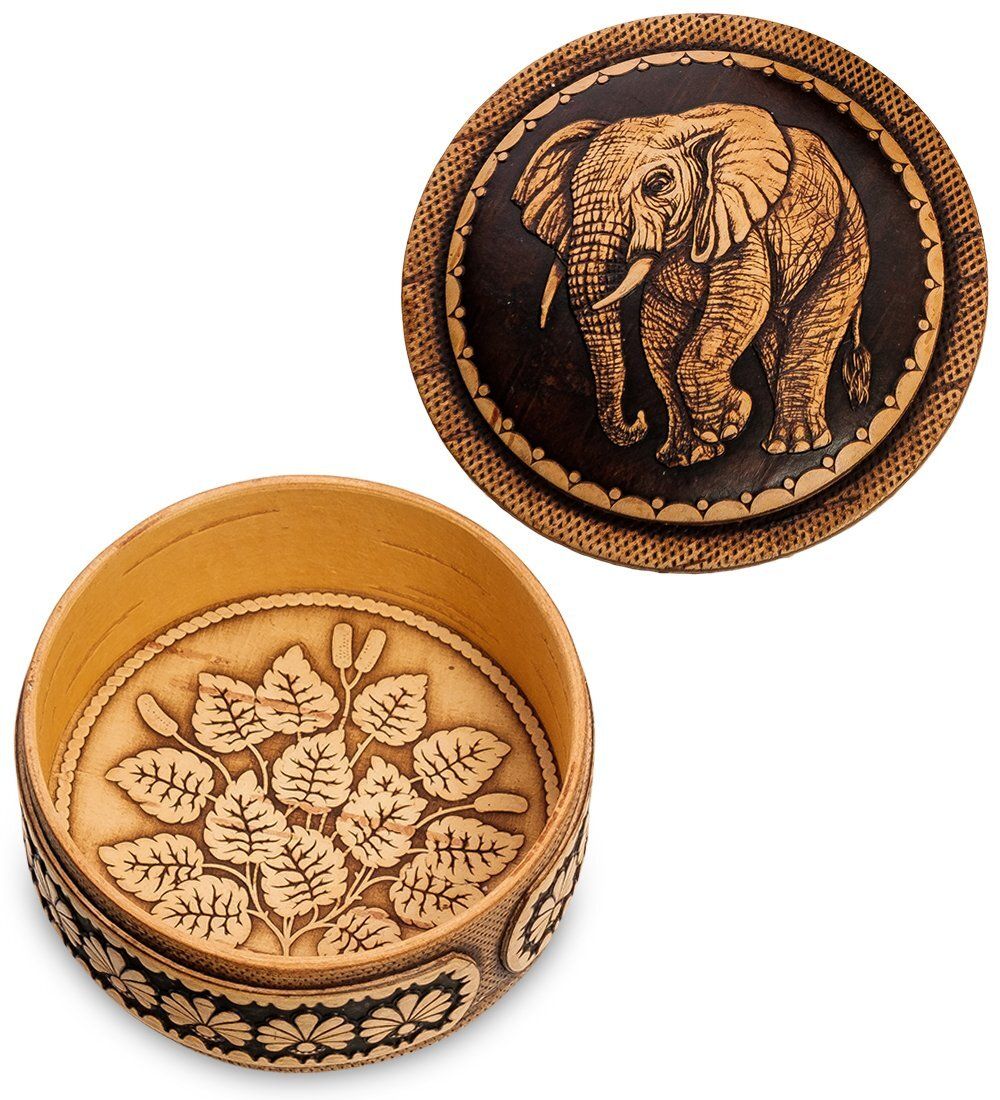 Народные промыслы BST-411/ 5 Шкатулка «Слон» (береста, тиснение)