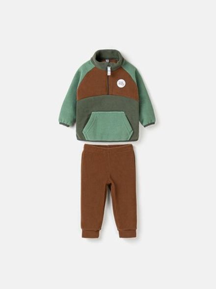 Костюм флисовый Колор блок "Хаки" 0+