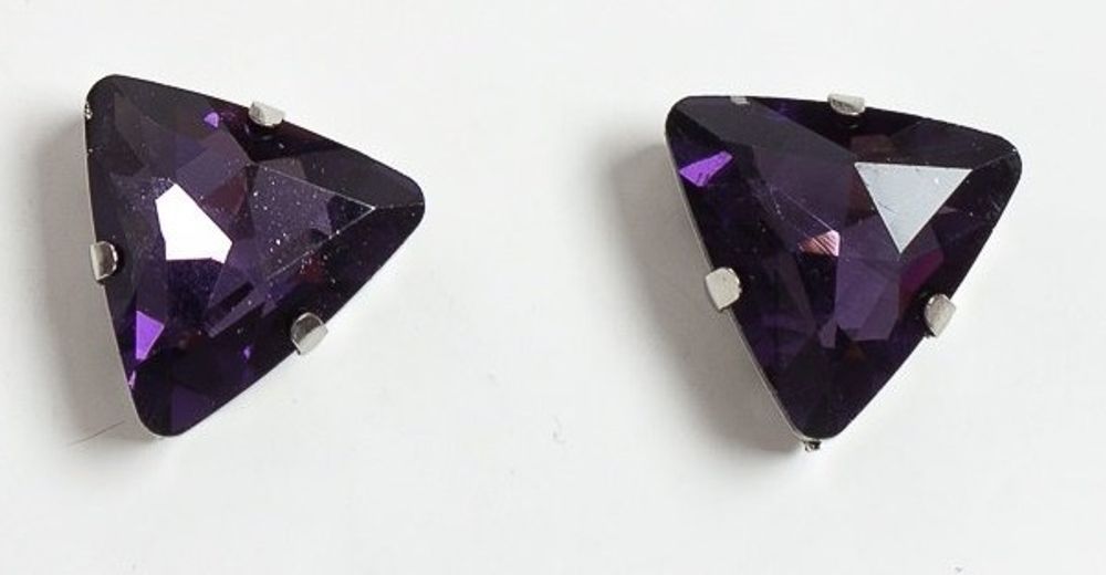 Стразы пришивные стекло в оправе "Треугольник", р. 18 мм, тёмно-сиреневый