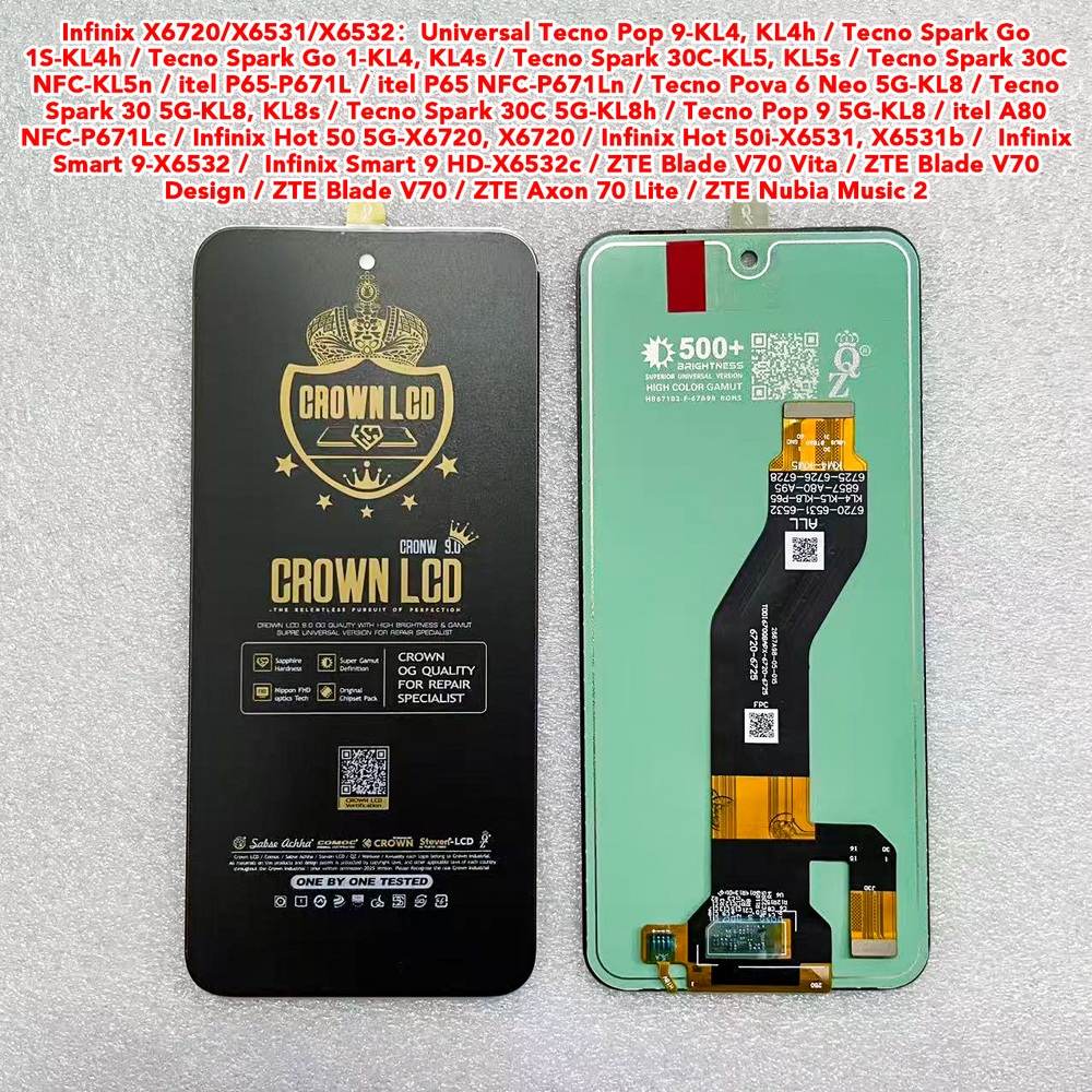 Дисплей Tecno/Infinix Pop 9/10 Pro/Spark Go 1/1S/2/30C/40/40C Pova 6 Neo/Hot 50i/60/60i Crown OrgNew