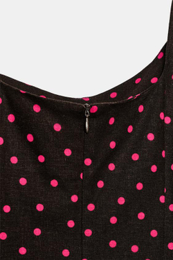 ZARA ПЛАТЬЕ ИЗ ЛЬНА В ГОРОШЕК С ОБЪЕМНЫМИ РУКАВАМИ, РАЗНОЦВЕТНЫЙ