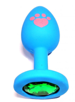 Анальная втулка голубая с рисунком лапа Small кристалл зеленый 7 см