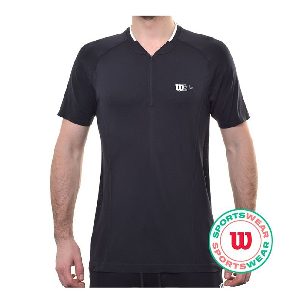 Мужское теннисное поло Wilson Players Seamless Zip Henley 2.0 - черный