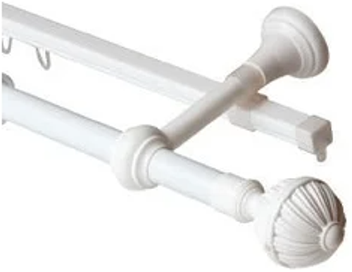 Карниз круглый 2-х рядный Металл Византия "Волшебная палочка" д20мм, 2,4м Белый