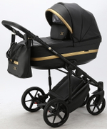 Детская коляска Adamex Rimini Deluxe 2 в 1 RI203 ЧЕРН.КОЖА+ЗОЛОТО.ОТДЕЛКА