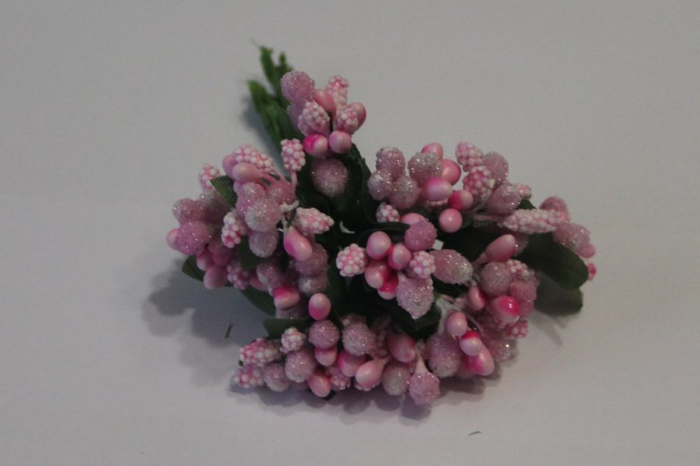 Тычинки в связках перламутровые, цвет: светло-розовый, 1уп = 6 связок (1 связка = 11-12 букетиков)
