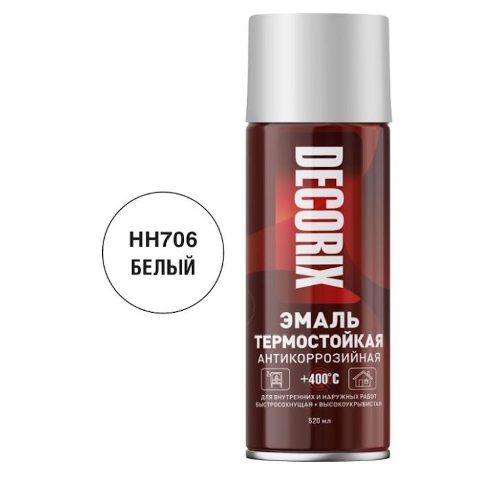 Эмаль аэроз. термостойкая DECORIX белая 520мл  + 400С  0142-06 DX
