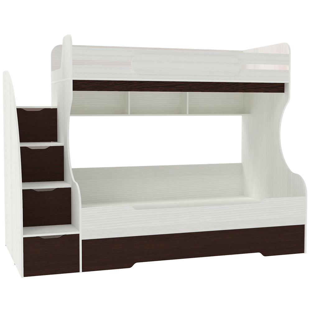 Трехъярусная кровать КарИВи БИГ Белое Дерево Венге