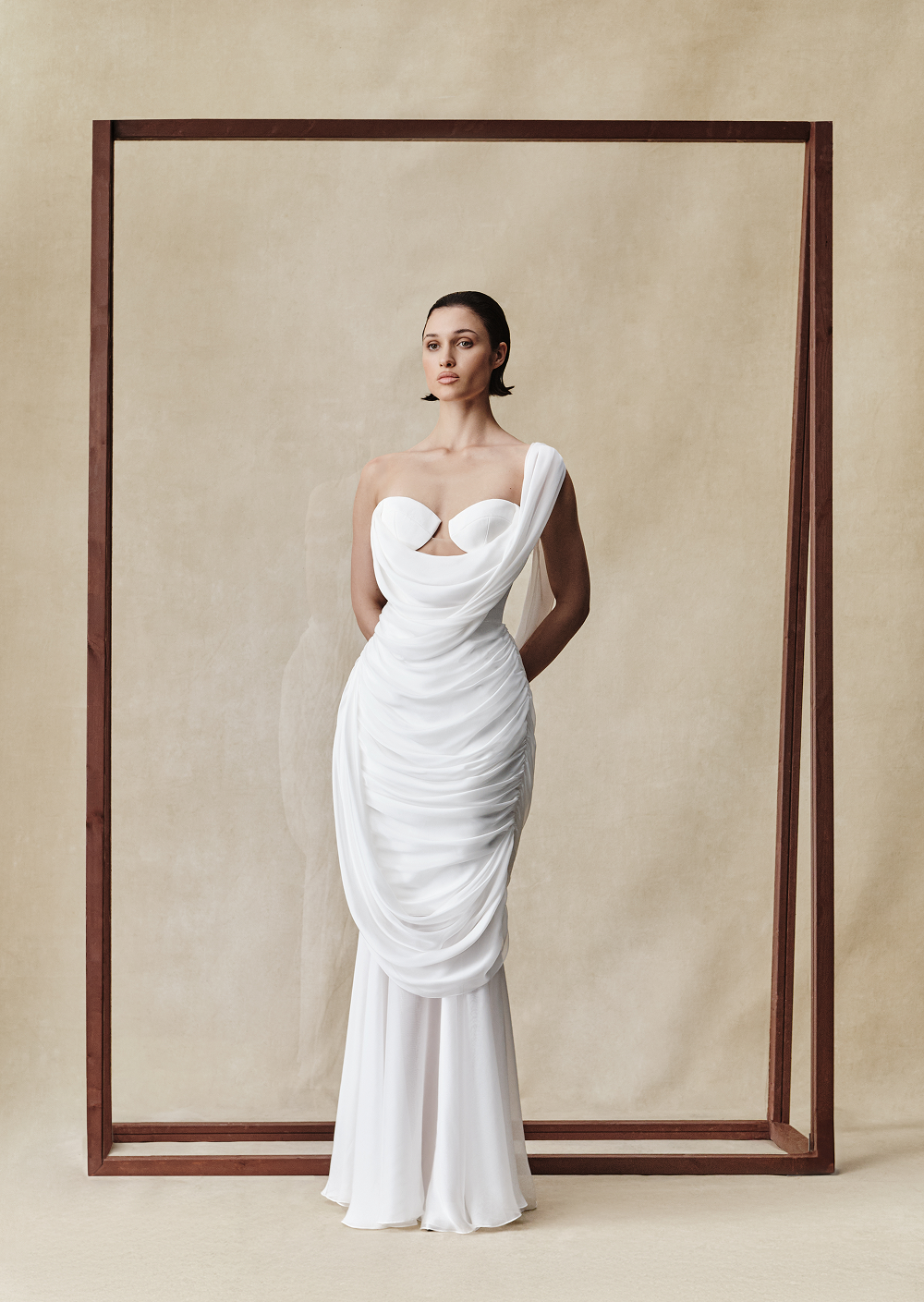 Корсетное платье макси из вискозы и шелка с драпировкой