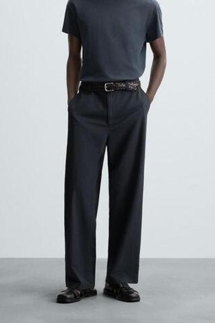 ZARA БРЮКИ REGULAR FIT ИЗ ТКАНИ С УЗОРОМ, МОРСКОЙ СИНИЙ