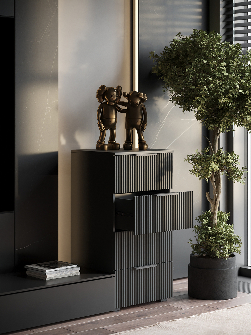 Комод Olympia для одежды, 4 ящика, цвет серый, габариты 45х90х40 см