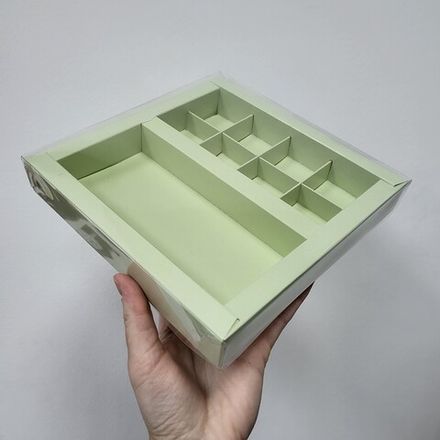 Коробка на 8 конфет+Шоколад (16*8см) Премиум Фисташка, 20*20*3 см