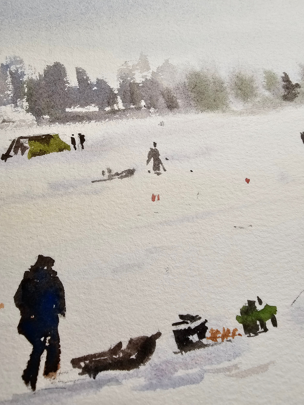 Картина авторская акварельная в паспарту 30х40 см на стену для интерьера "Рыбаки на Можайском..."