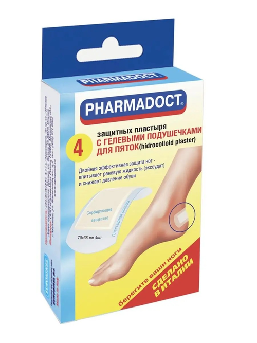 Pharmadoct Пластырь гидроколлоидный с гелевыми подушечками для пяток №4