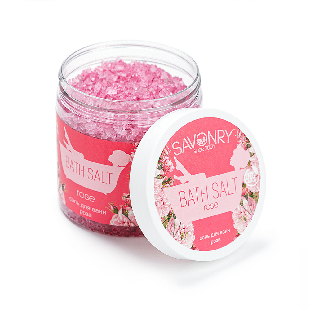 SAVONRY Соль для ванн ROSE с эфирным маслом розы,банка 600 гр