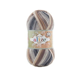 Белла батик (Bella вatik) пряжа Alize 100%хлопок 5х100г/360м (5742 экрю-беж-кофе-серый)