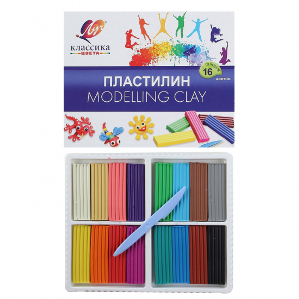 Пластилин, 16 цветов, 320 гр, стек, коррекс в картонной коробке, Классика, Луч, 20С 1329-08