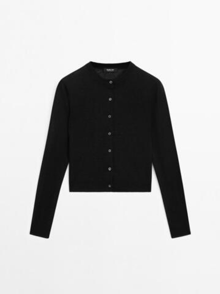 Massimo Dutti Трикотажный кардиган из 100% льна, черный