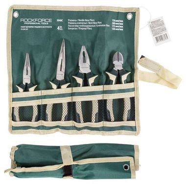Набор шарнирно-губцевого инструмента 4пр. 7''-180мм(бокорезы, плоскогубцы, утконосы прямые/изогнутые), на полотне RockForce##Rock FORCE RF-5046C