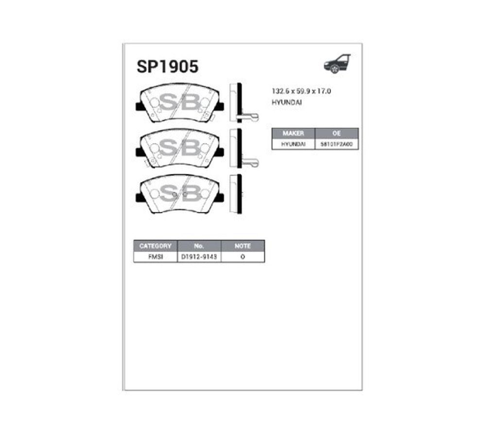 Колодка торм. Hyundai Elantra AD/Avante AD 1.6/2.0/1.6D 15) перед. (Sangsin)