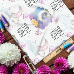 Ткань муслин акварельное ночное небо с ярким месяцем