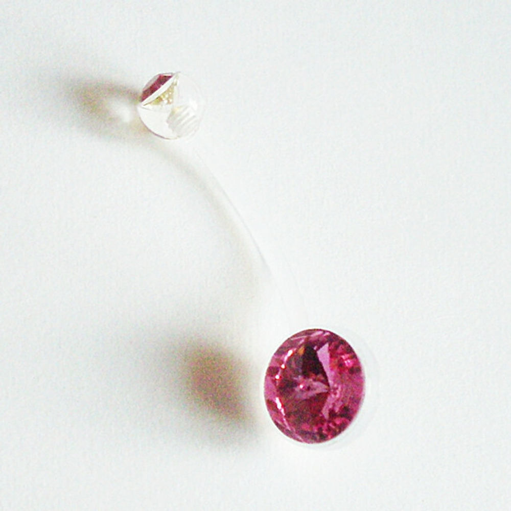 Для пирсинга пупка ( длина 20 мм) с Розовыми кристаллами. Материал биофлекс ( для беременных)
