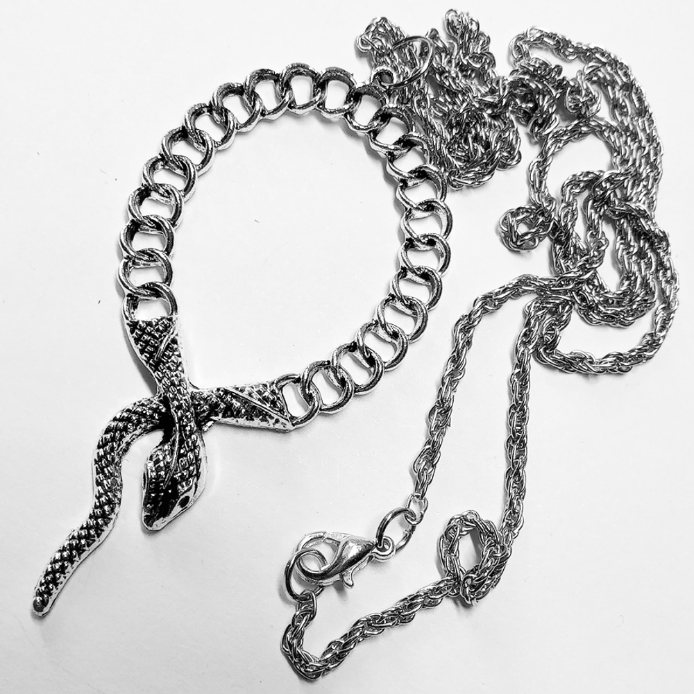Кулон подвеска "Змея кольцевая" (66х33мм) на цепочке 50см под серебро. Бижутерия, украшение на шею.